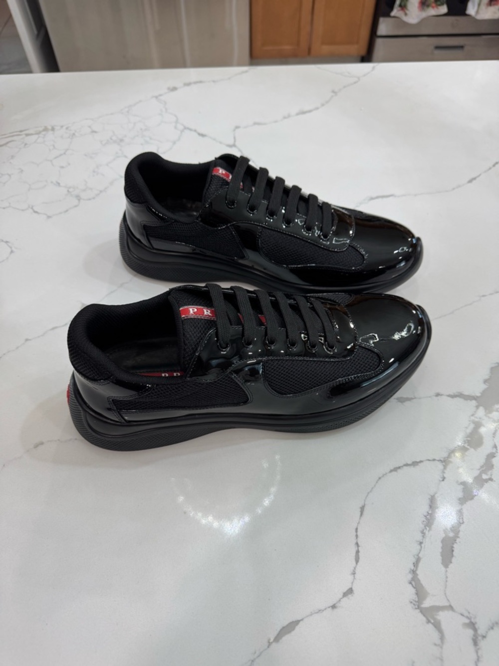 PRADA Men's Black Patent Leather Mesh
Lace Up Sneakers Casual Comfort - Picture 4 of 6